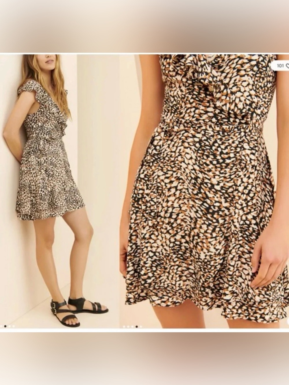Free People French Quarter Wrap Mini Dress Size M Printed Ruffle Animal Print